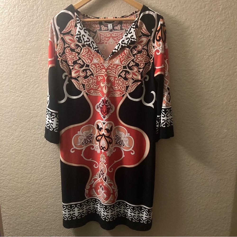Intermission Red and Gray Patterned Top Stretchy Material MIDI Dress
